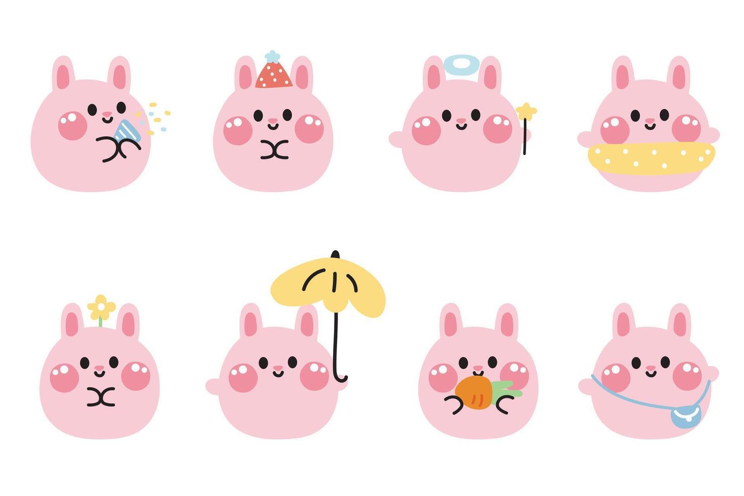 Set of cute rabbit round shape pastel in various poses on white background.Rodent animal character cartoon design.Bunny collection.Easter.Kawaii.illustration. vector