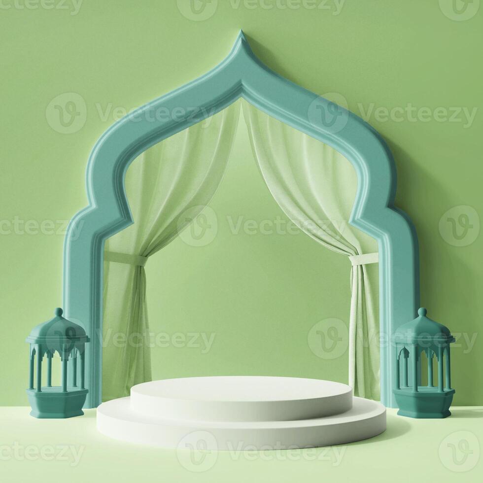 green pastel podium product display 3d concept background social media post square size islamic ramadan eid mubarak theme photo