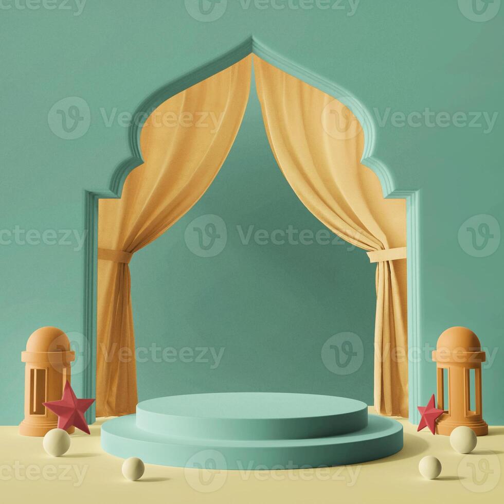 creative 3d illustration rendering concept circular podium background for product display islamic ramadan eid al fitr social media square size photo
