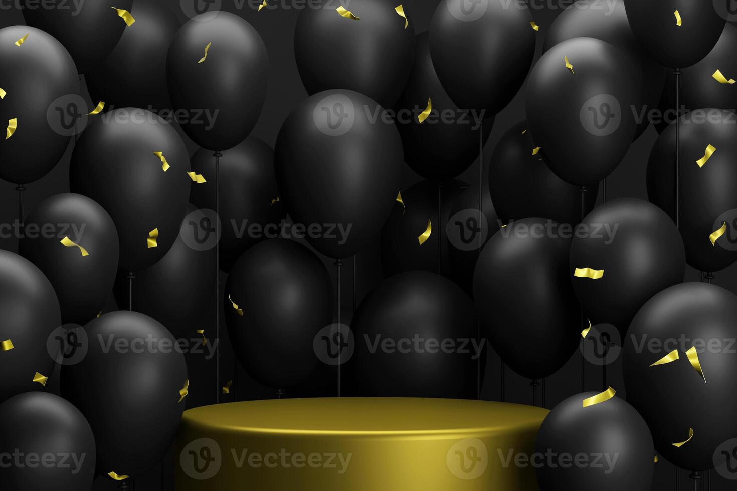 black friday and cyber monday celebration sale promotion marketing with floating balloons with luxury golden podium for product display background 3d rendering 3d illustration photo