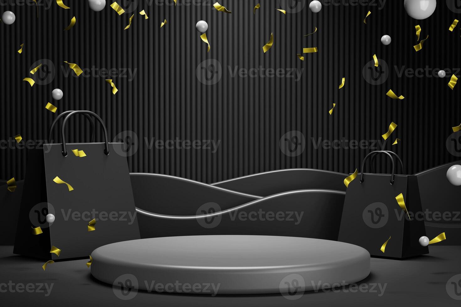 3d rendering 3d illustration dark stylish modern and elegant anniversary celebration of black friday and cyber monday circular podium product display for promotion showcase background photo