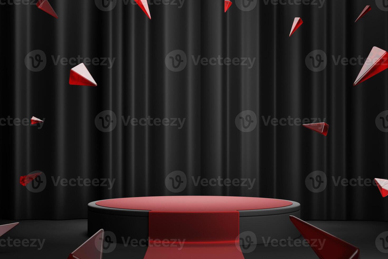 cyber monday celebration stage sale promotion product ads backdrop with red crystal and silk black curtain podium product display showcase background 3d rendering 3d illustration photo