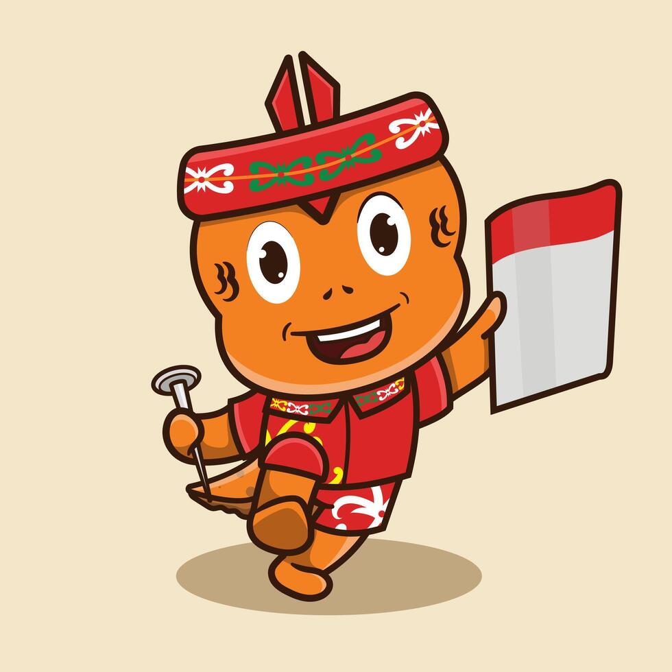 Fish mascot Traditional design illustration, Cute fish mascot with custom indonesian traditional attire and plumage vector