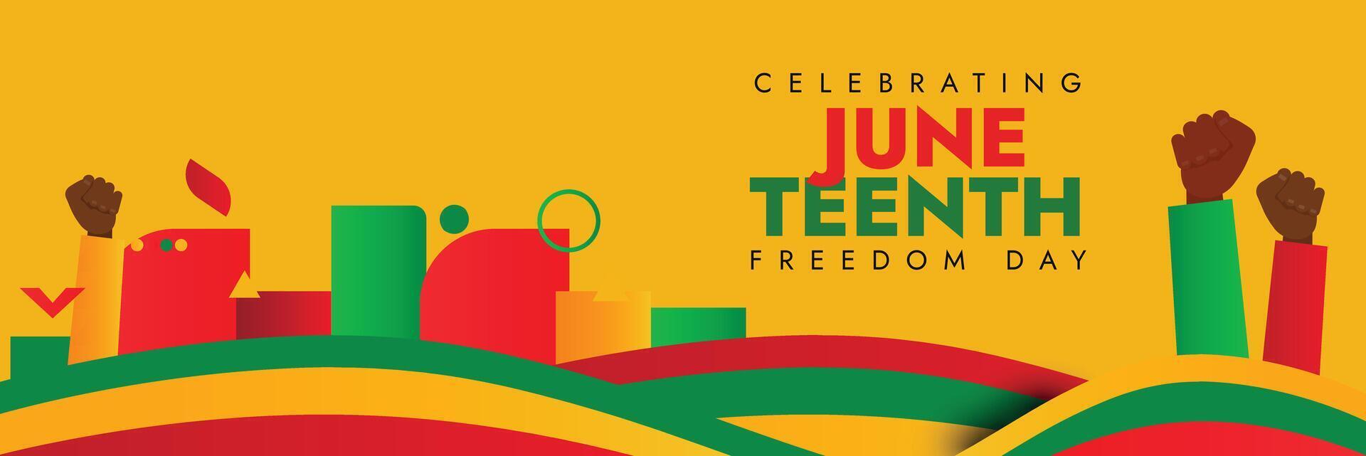 Juneteenth Freedom day. 19th June as Juneteenth day cover banner with abstract shapes, fist bumps. African American freedom day, Emancipation Day banner, post to celebrate end of slavery in US. vector