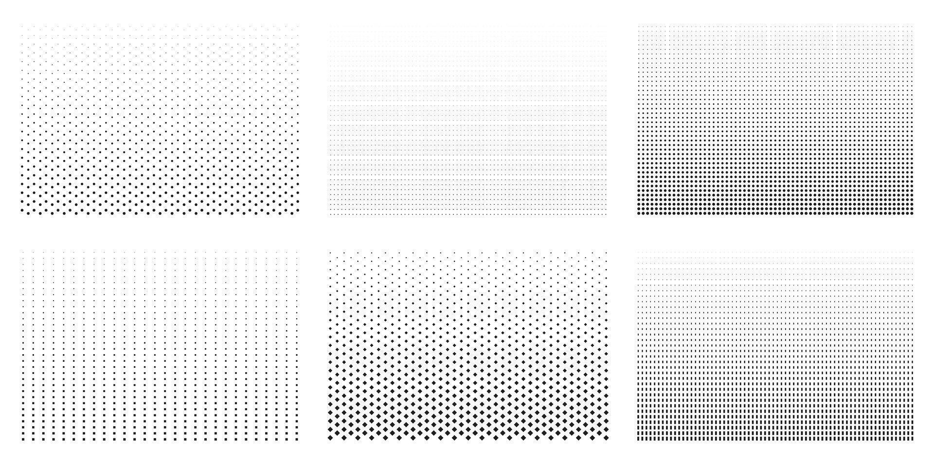 Set Of Halftone Patterns With Dot Gradients For Backgrounds And Banners. Isolated Illustration vector