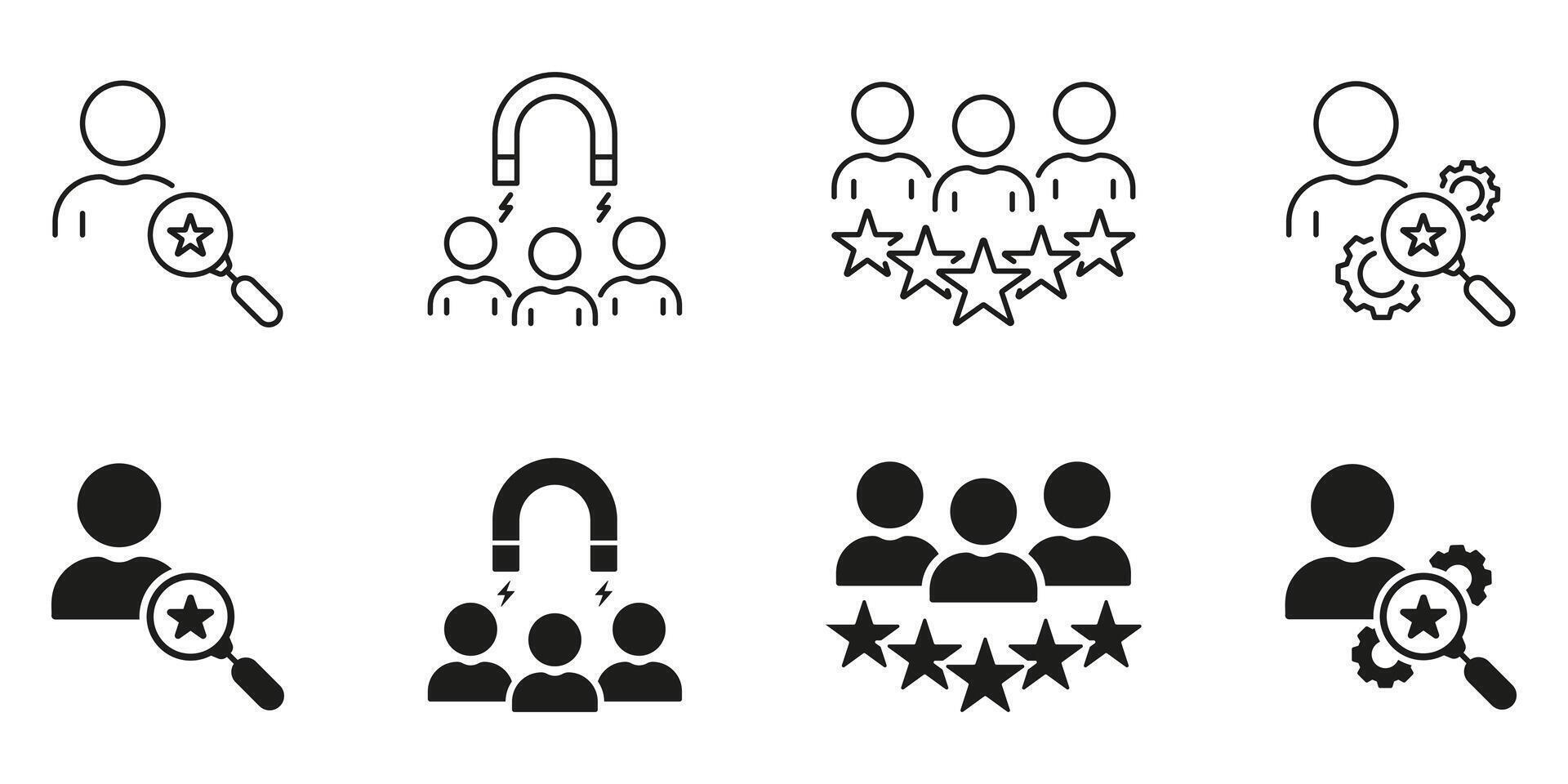 Human Resource Line and Silhouette Icon Set. Headhunting Black 