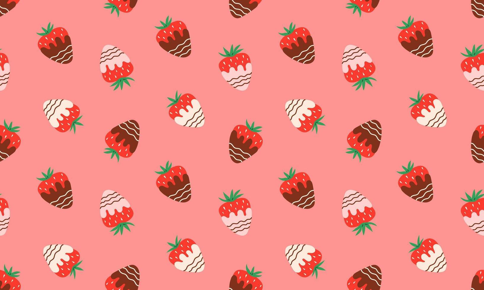 Strawberry in chocolate seamless pattern. Sweet strawberries in chocolate fondue snack. Juicy summer berries. Flat illustration vector