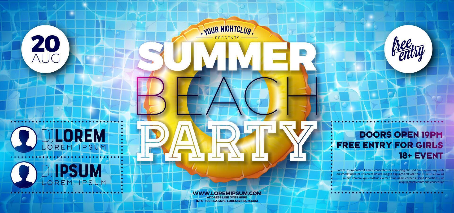 Summer Beach Party Banner Design Template with Float on Water in the Tiled Pool Background. Summer Celebration Holiday Illustration for Banner, Flyer, Invitation or Celebration Poster. vector