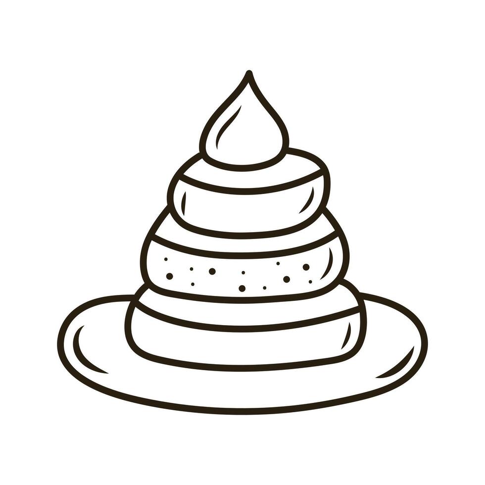 Doodle cake with whipped cream. Outline hand drawn icon for coffee and bakery cafe. vector
