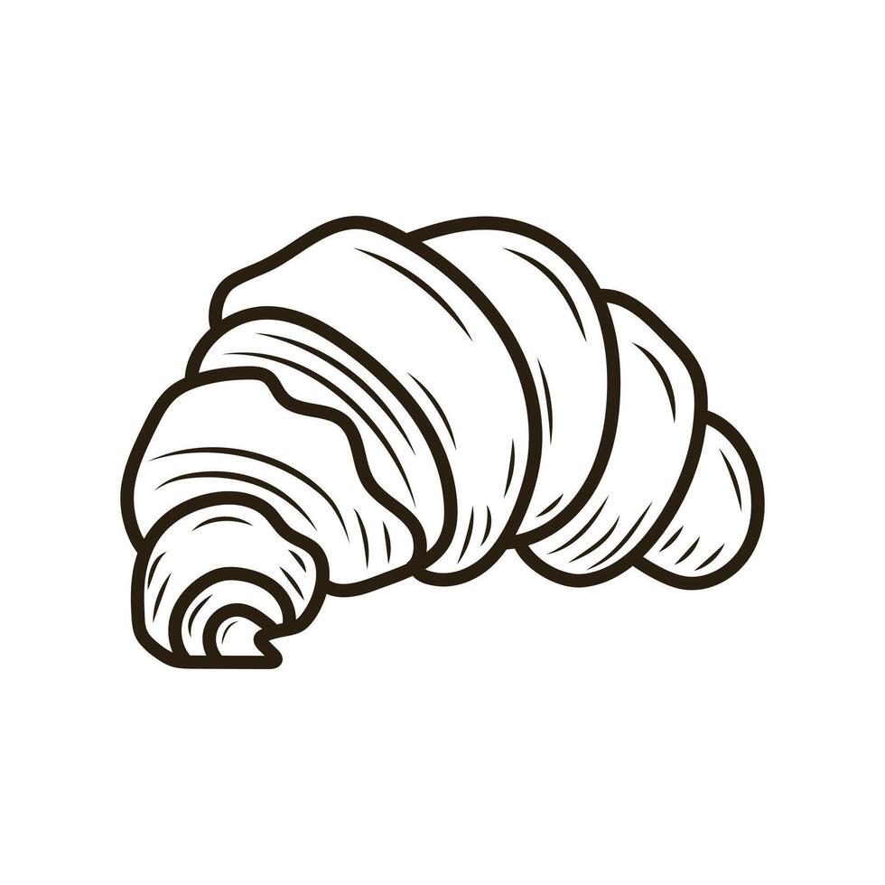 Doodle croissant. Outline hand drawn icon for coffee and bakery cafe. vector