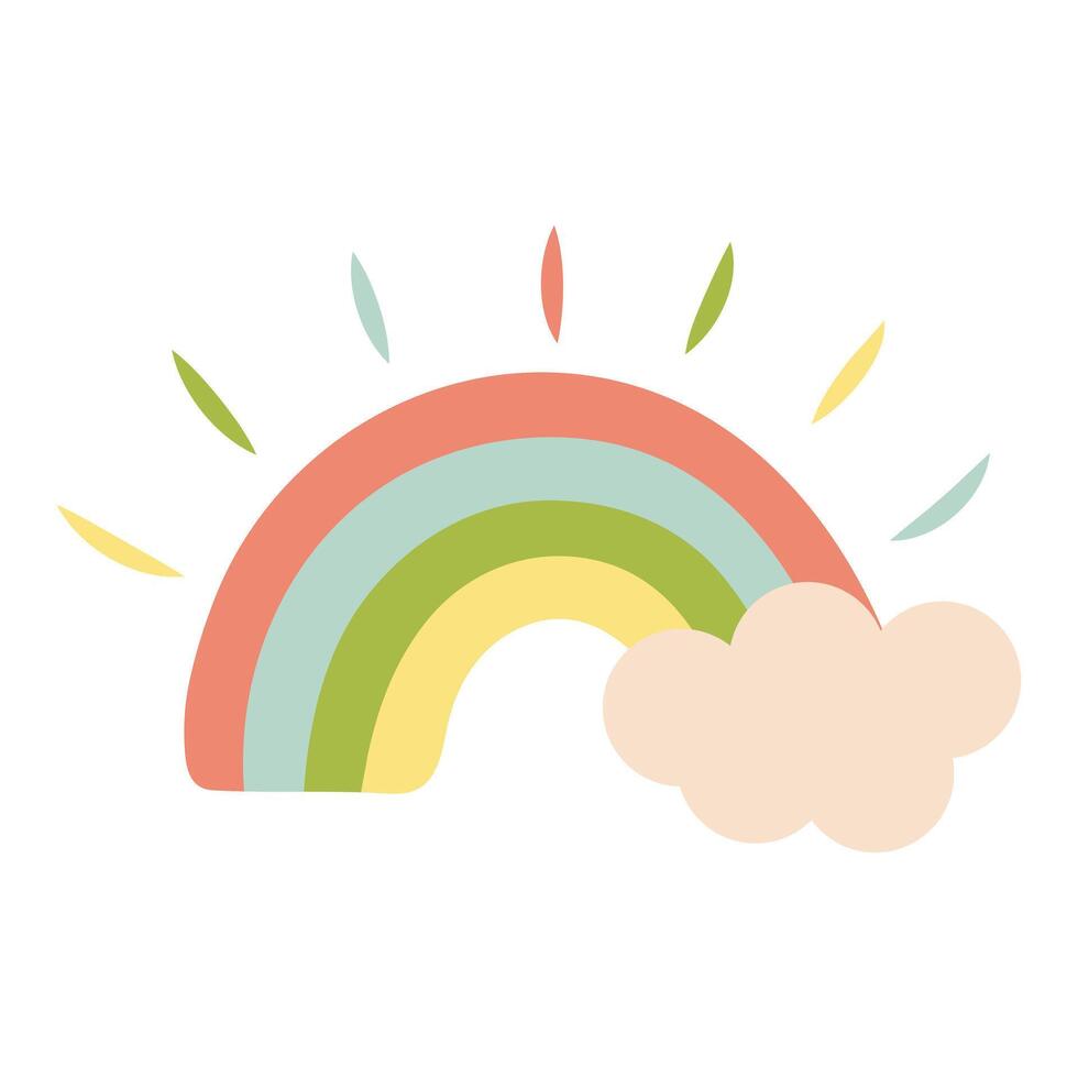 Cute rainbow with cloud. illustration isolated on white background. vector