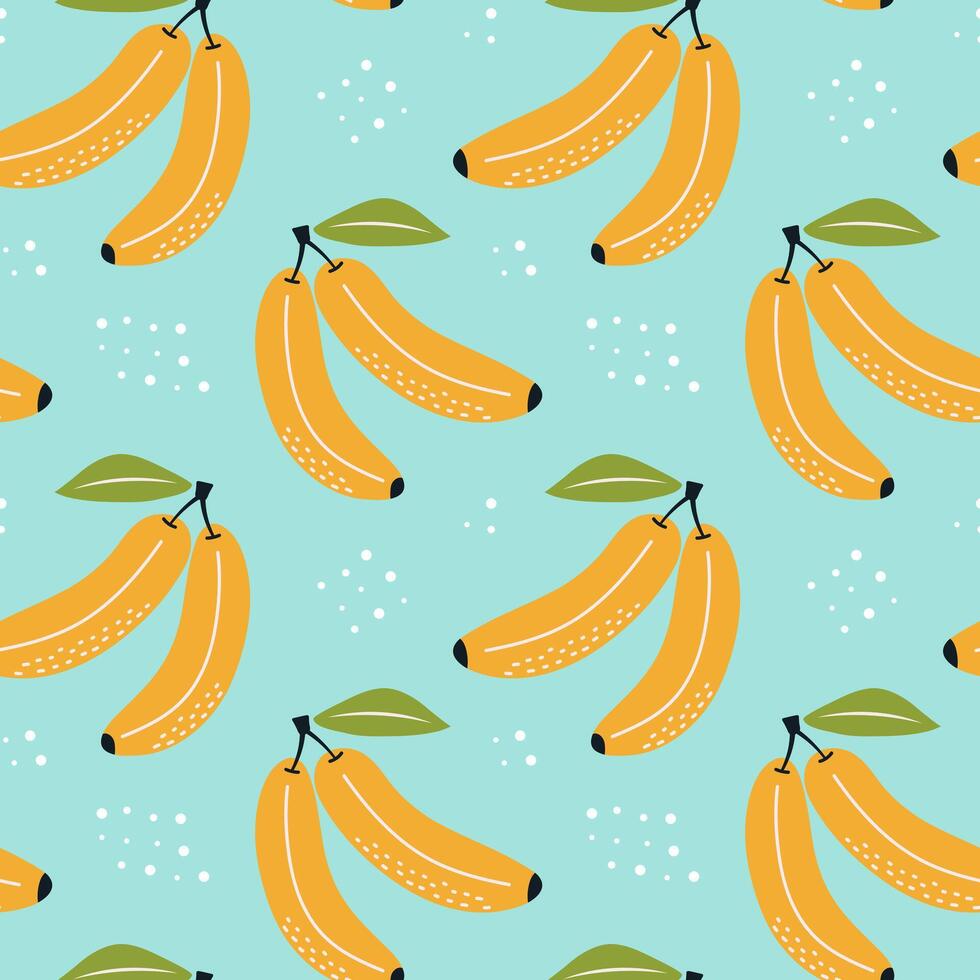 Seamless pattern with bananas on pastel blue background. vector