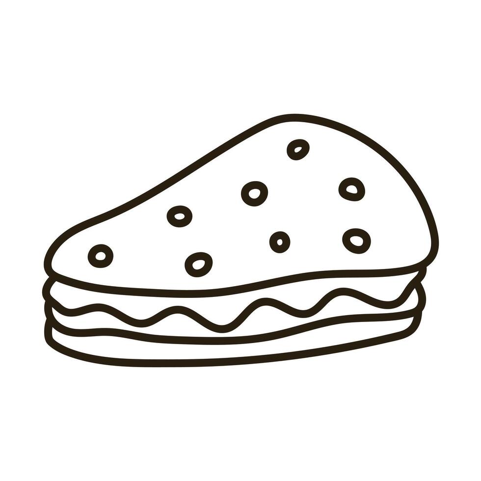 Doodle sandwich bun. Outline hand drawn icon for coffee and bakery cafe. vector