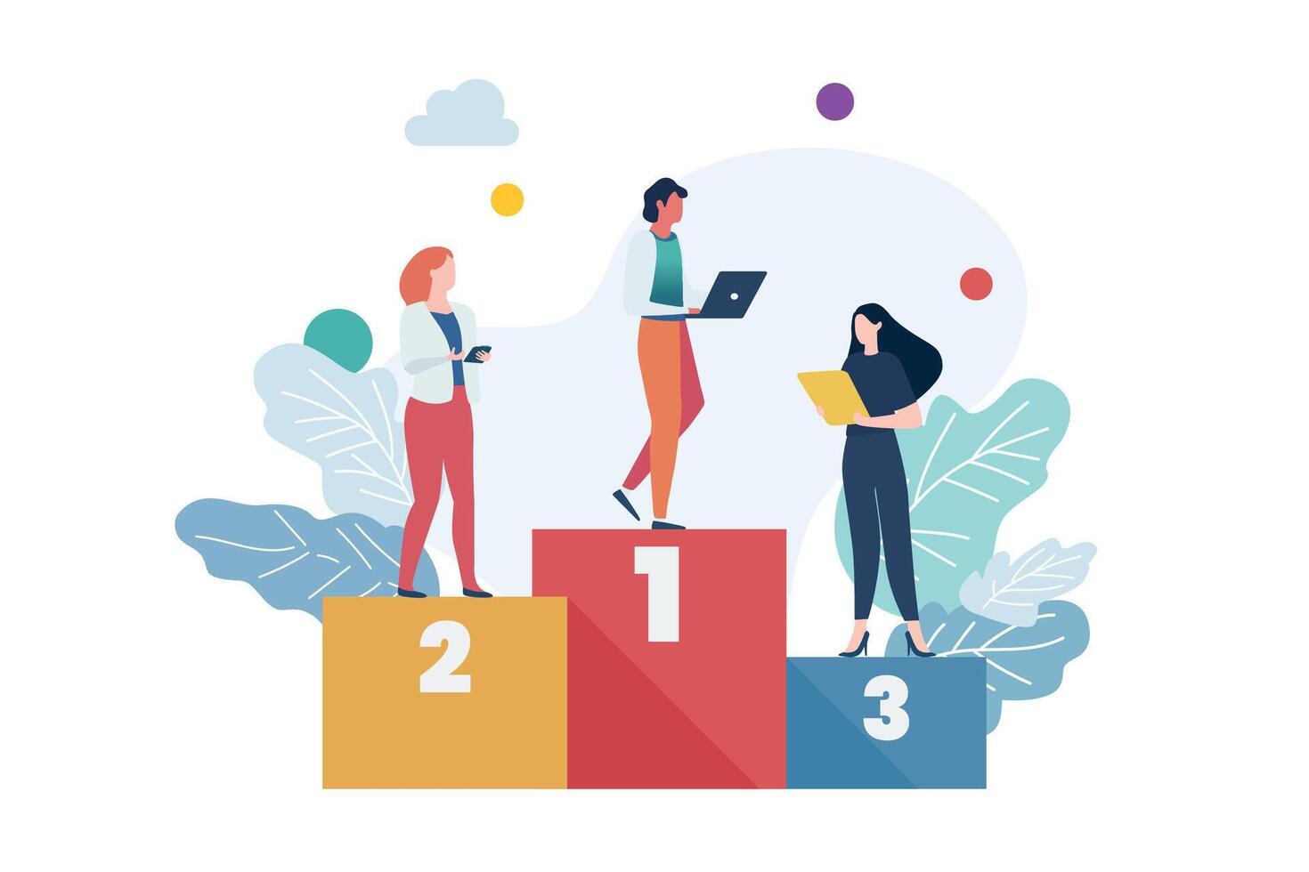 Business people on winning podium business concept vector