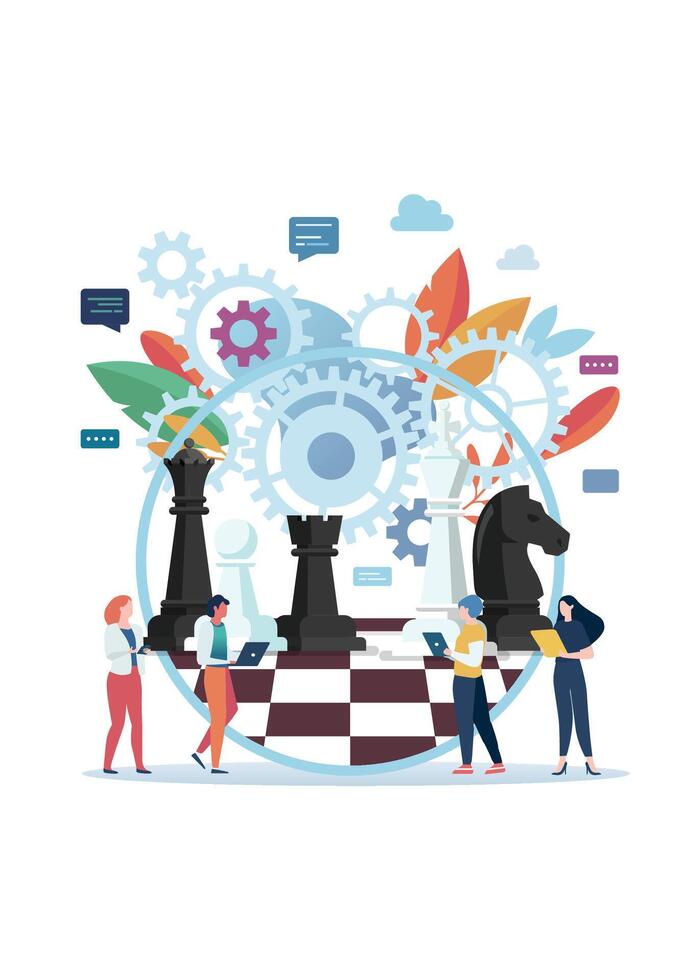 Business strategy concept with chess figures on a chess board vector