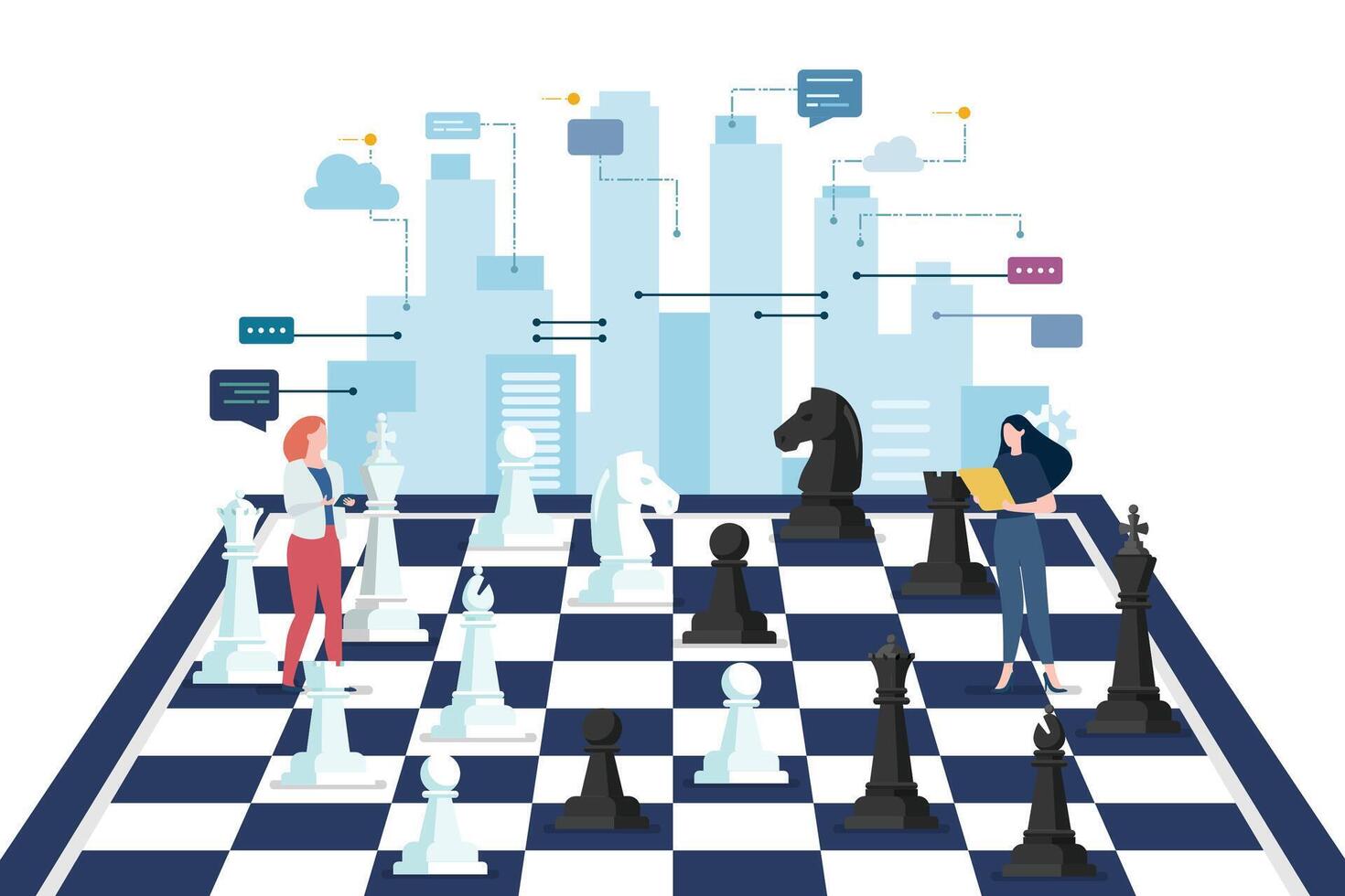 Chess figures on a chess board with business people vector