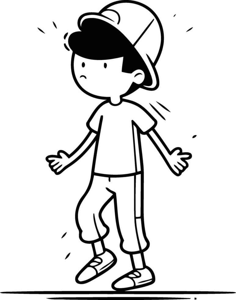 Cute little boy in safety helmet and overalls. vector