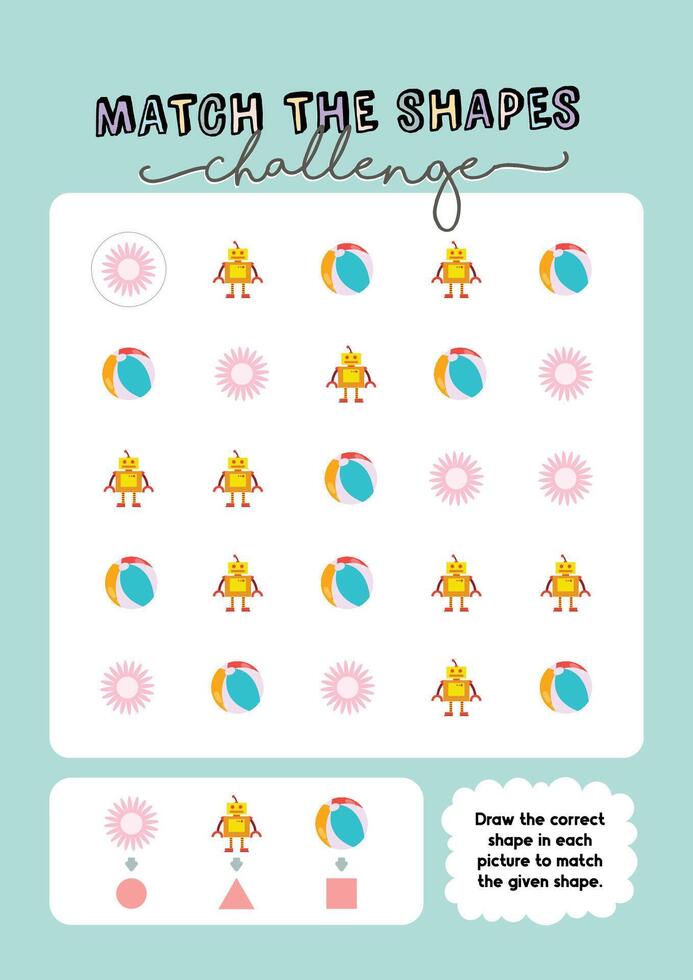 kids worksheet shape matching handwriting practice printable for kids fun learning education vector
