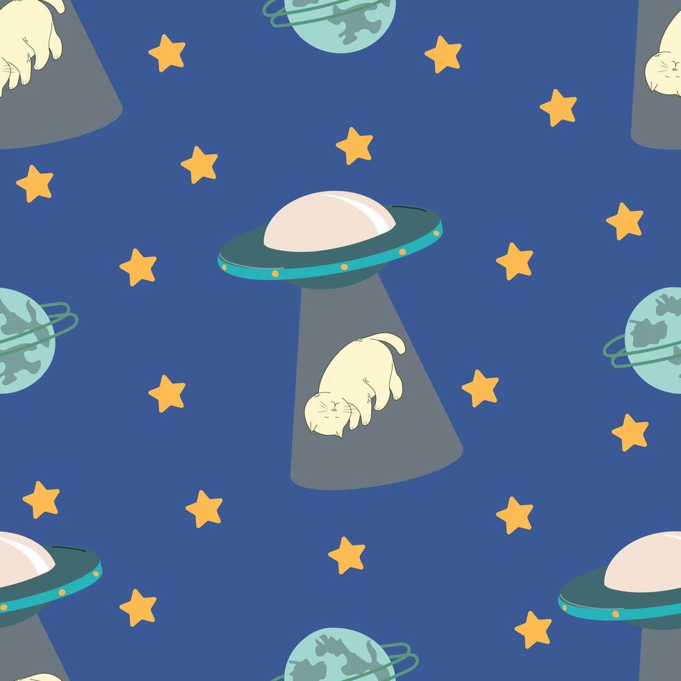 Children's cute pattern with spaceships and cats vector