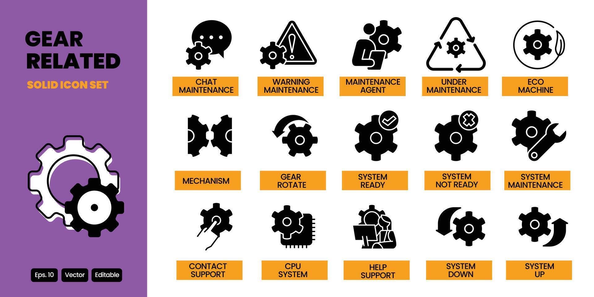 gear concept related solid black icon design good for web and mobile app vector