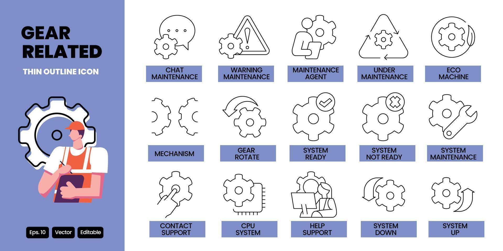 gear concept related thin outline icon design good for web and mobile app vector