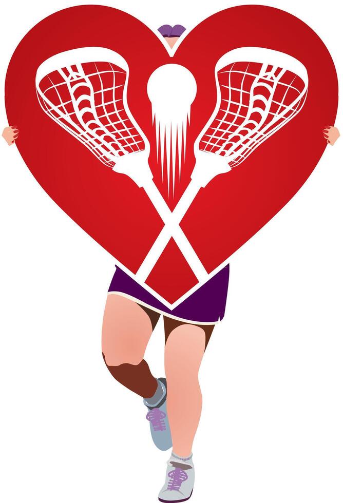 A girl who loves the game of lacrosse has a big heart in her hands. vector