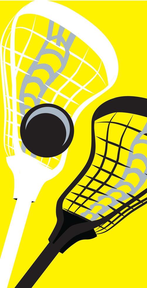 template for logo two lacrosse sticks and a ball on a yellow backing. vector