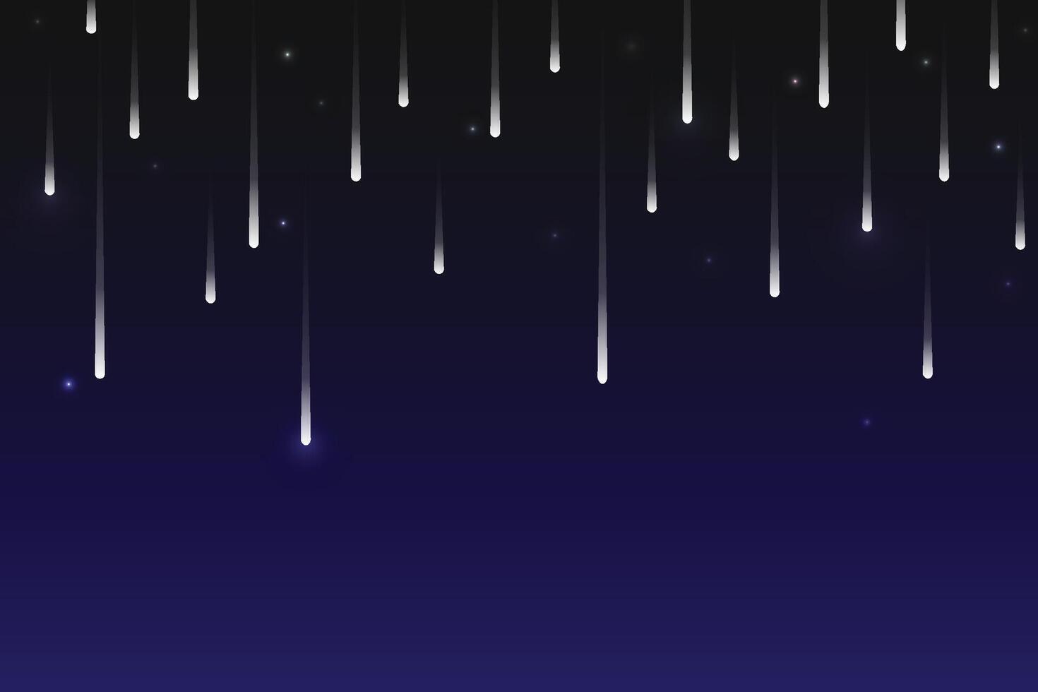 Shooting stars, the light of a falling meteorite or a comet in the sky of the galaxy. Illustration space. Gradient background with black and blue color. vector