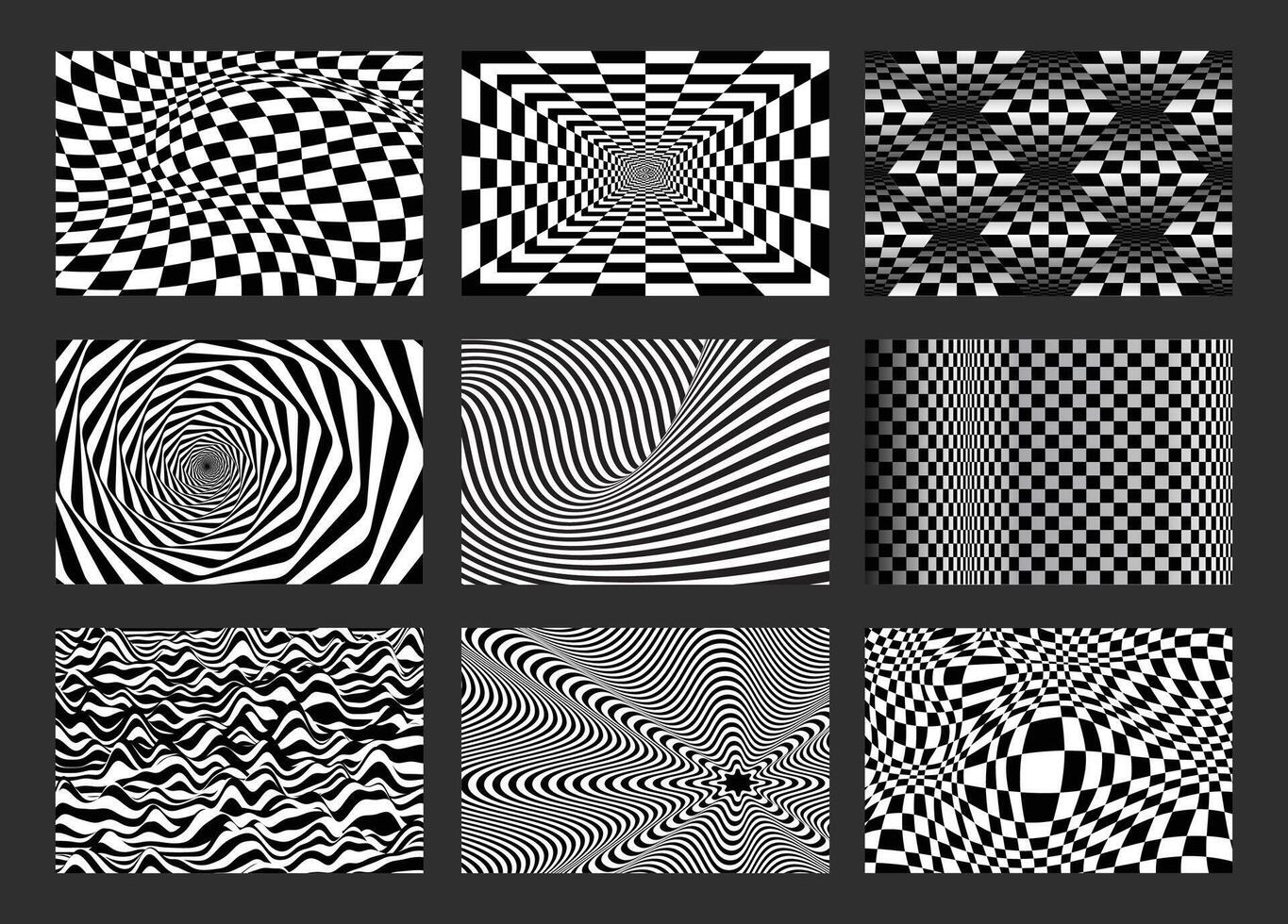 Abstract black and white checkered background collection. Set of checkered wave black white background for sport race championship and business finish success. vector
