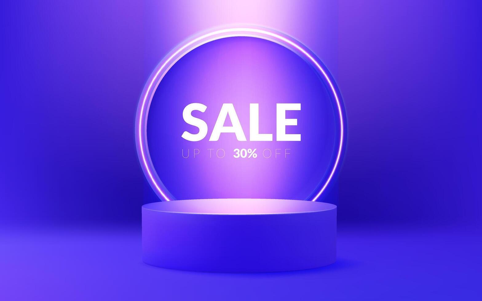 A futuristic 3D podium with purple neon lights. The pedestal creating a modern and realistic showcase. Perfect for Sale presentations, promotions, and product displays. Not AI. vector