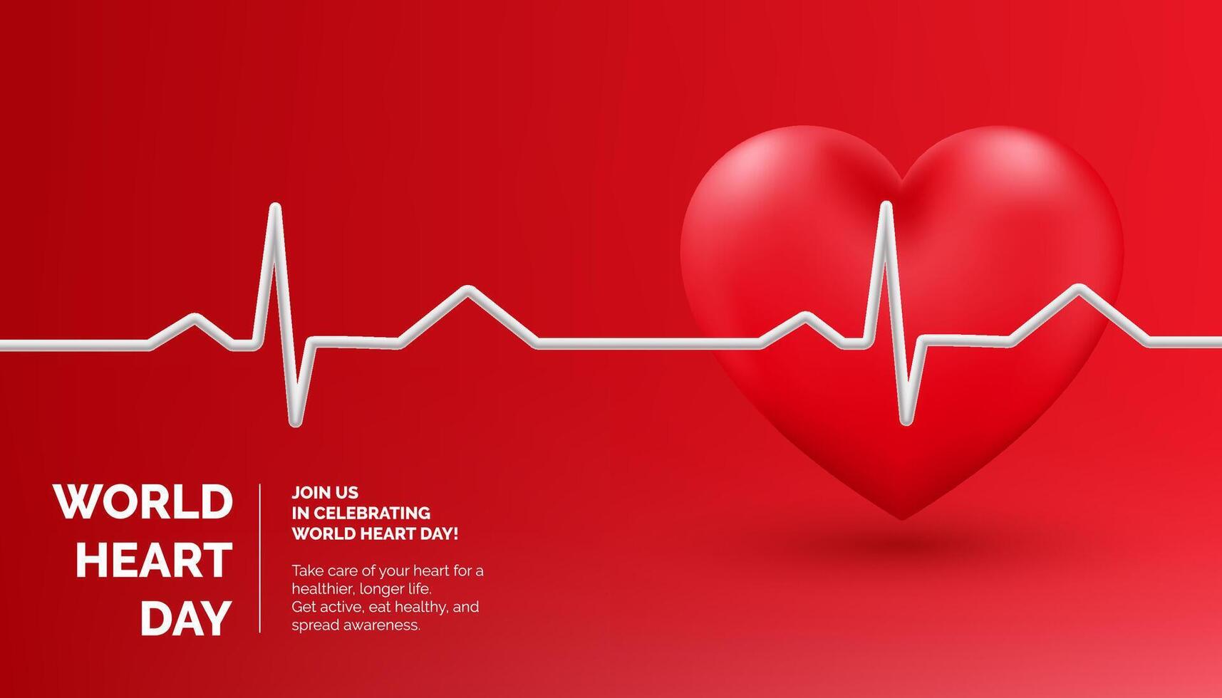 3D banner World Heart Day with a red heart symbol, emphasizing health and cardiology. Promoting awareness and medical care for heart disease. Not AI. vector
