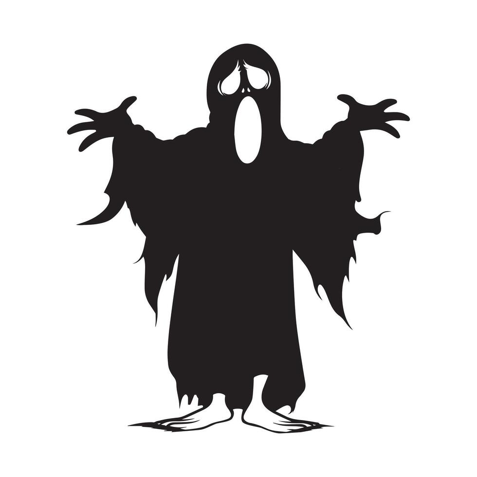A Screaming Ghost Silhouette - Halloween Clipart illustration in black and white vector