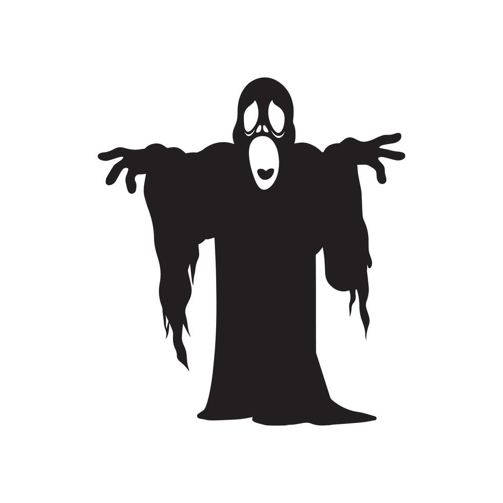 A Screaming Ghost Silhouette - Halloween Clipart illustration in black and white vector