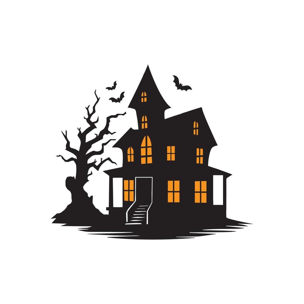 Halloween haunted house - creepy house illustration in black and white vector