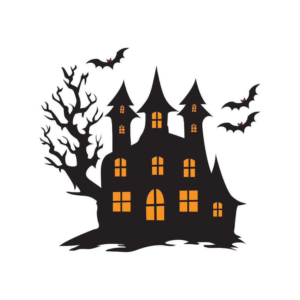 Halloween haunted house - creepy house illustration in black and white vector