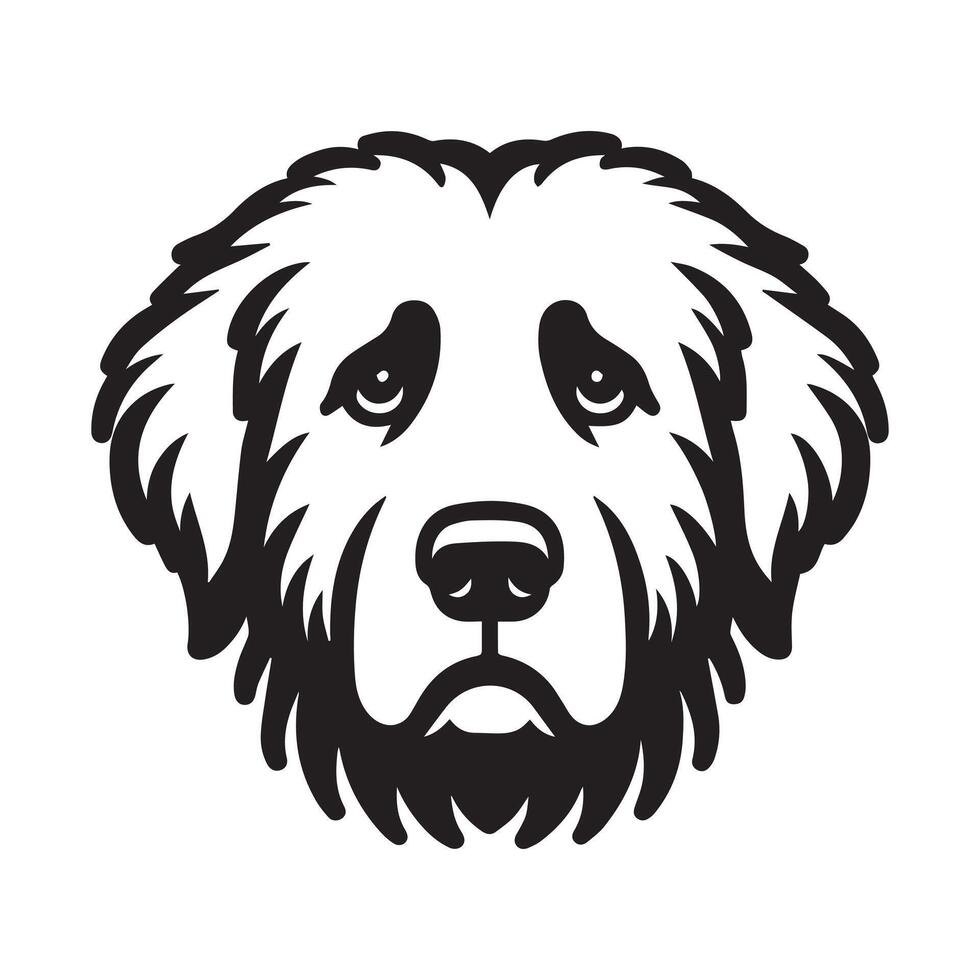 Kuvasz Dog Face Logo - Dog Clipart illustration in black and white vector