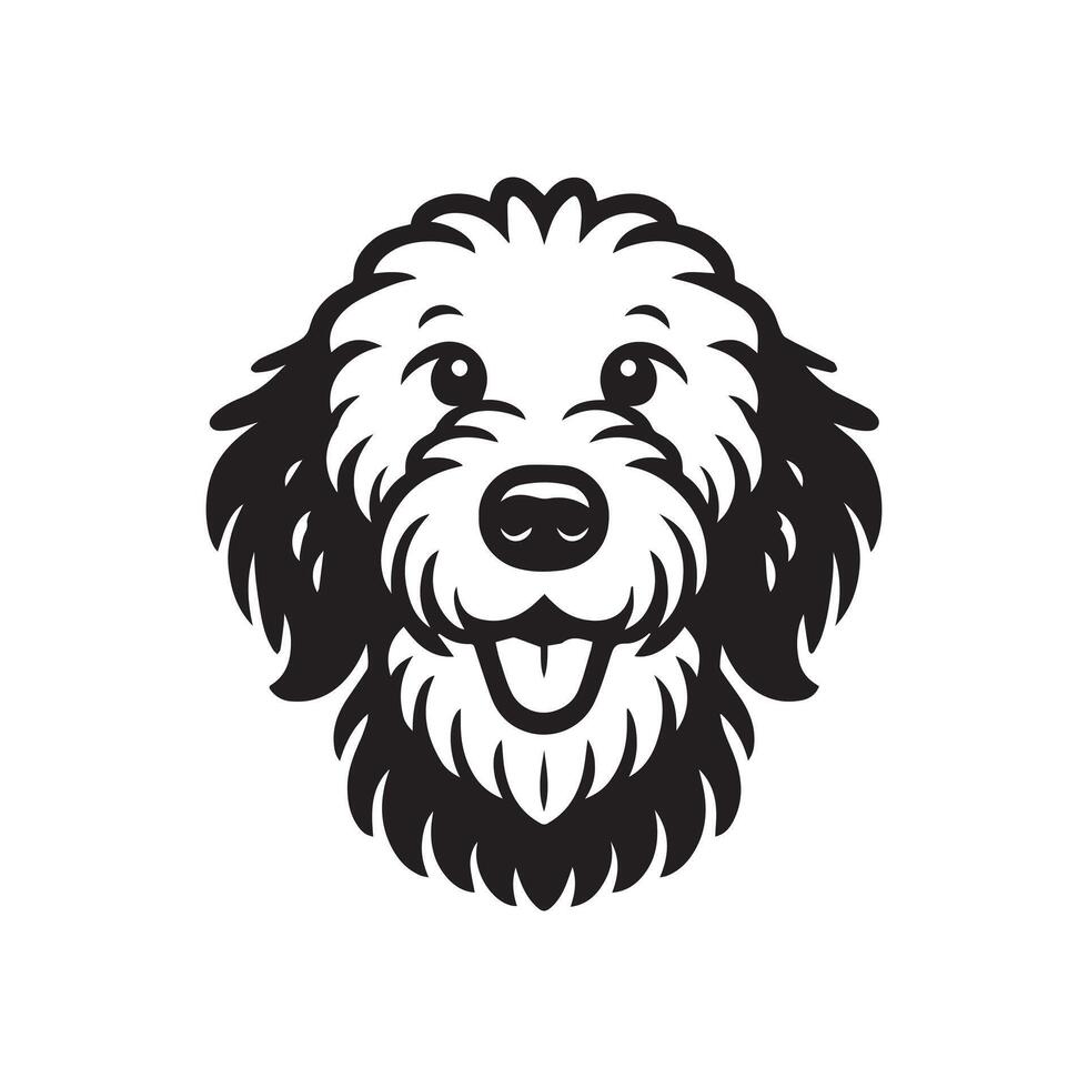 Komondor Dog Face Logo - Dog Clipart illustration in black and white vector