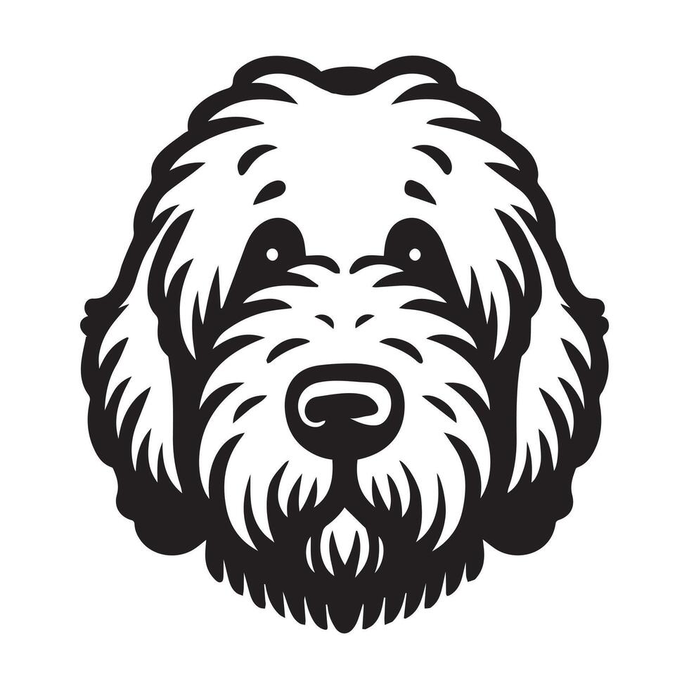 Komondor Dog Face Logo - Dog Clipart illustration in black and white vector