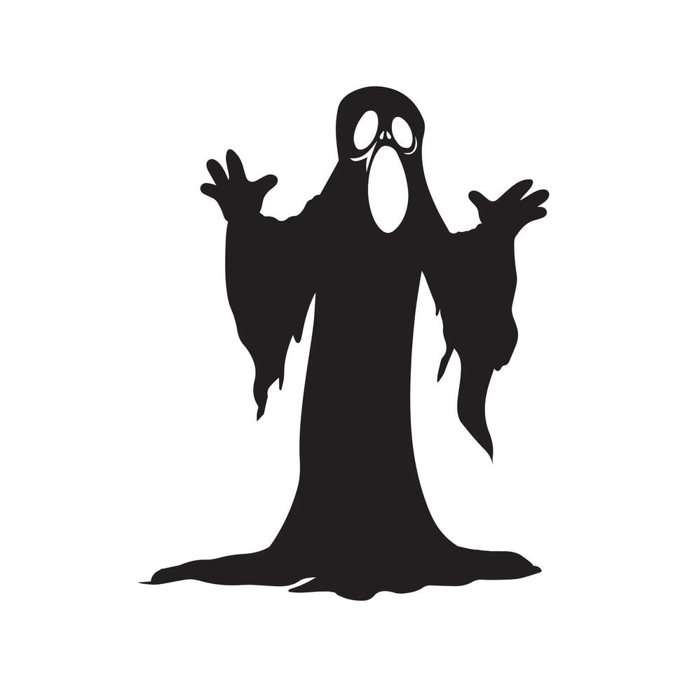 A Screaming Ghost Silhouette - Halloween Clipart illustration in black and white vector