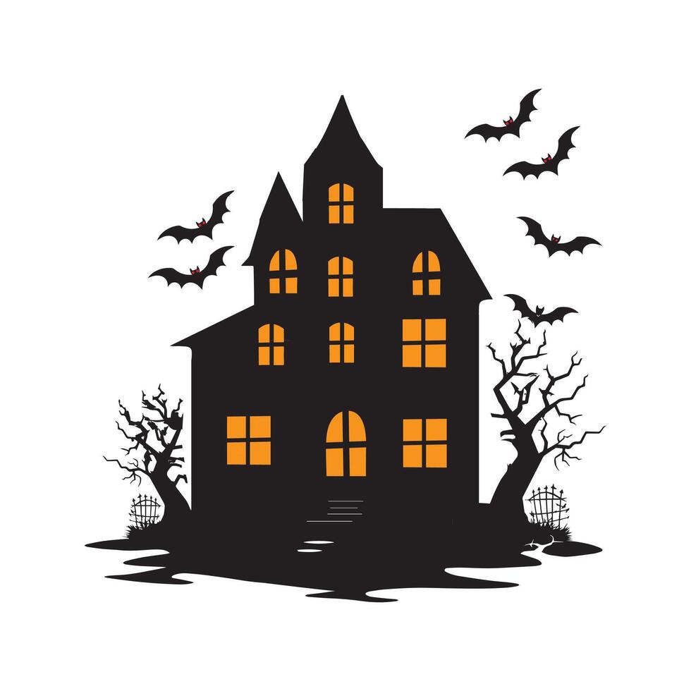 Halloween haunted house - creepy house illustration in black and white vector
