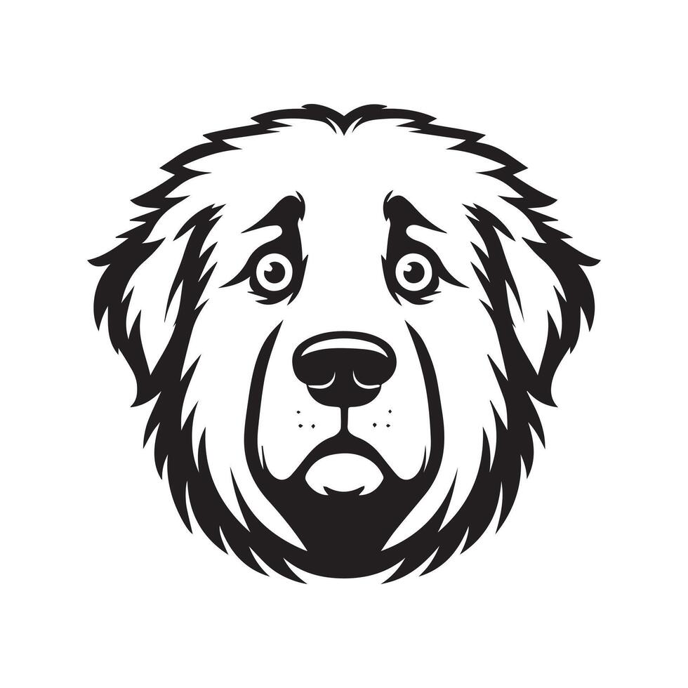 Kuvasz Dog Face Logo - Dog Clipart illustration in black and white vector