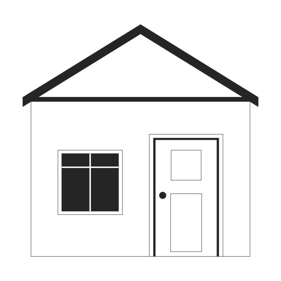 Cottage house exterior black and white 2D line cartoon object. Rural architecture. Small apartment building isolated outline item. Country home facade monochromatic flat spot illustration vector