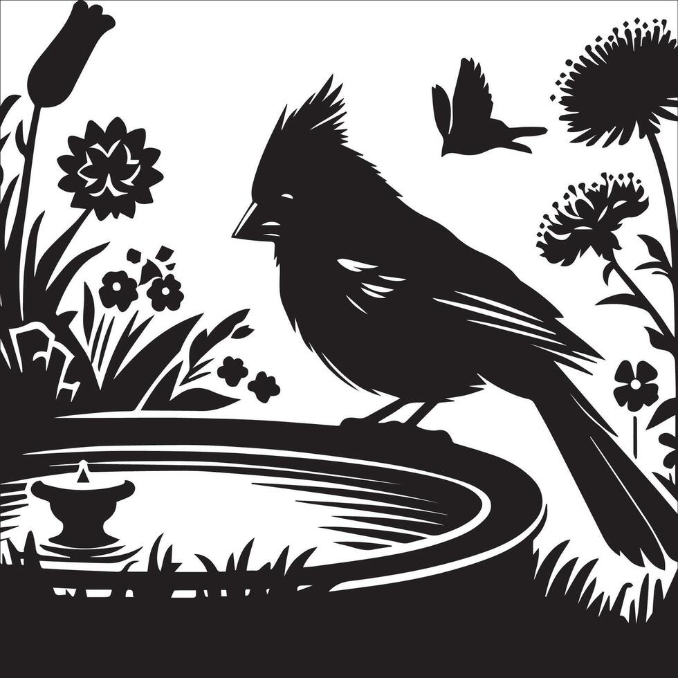 Northern Cardinal Bird Graphic - Bird illustration in black and white vector
