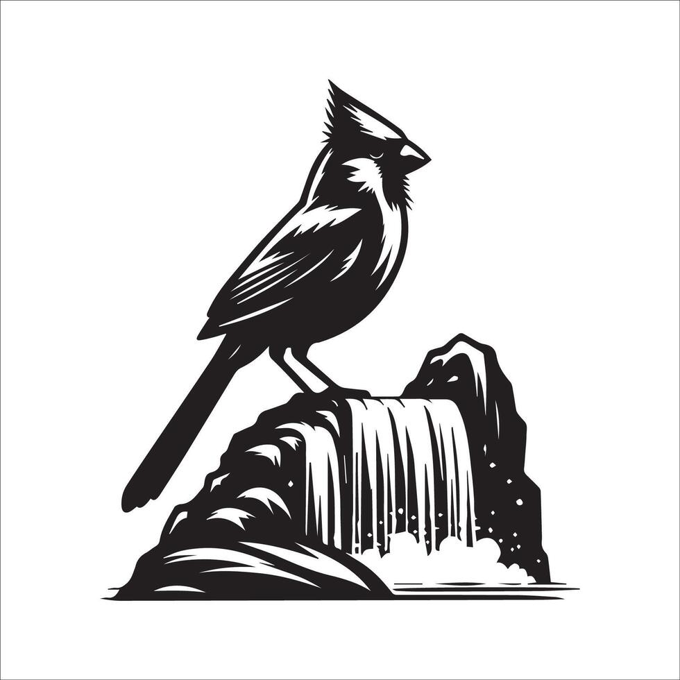 Northern Cardinal Bird Graphic - Bird illustration in black and white vector