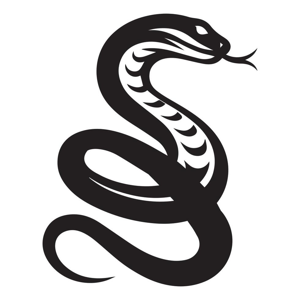 Striking snake illustration in black and white vector