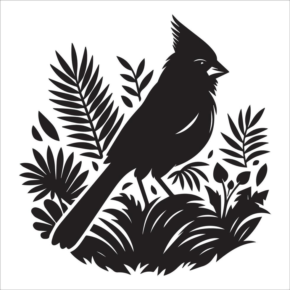 A Northern cardinal bird in a tropical jungle setting illustration vector