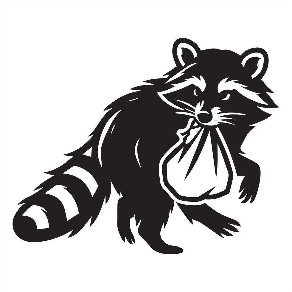 A Raccoon carrying a piece illustration in black and white vector