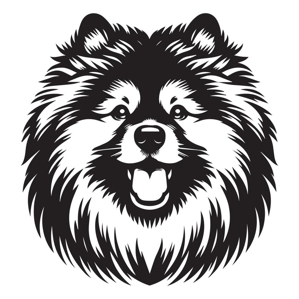 Keeshond Dog Face Logo - Dog Clipart illustration in black and white vector