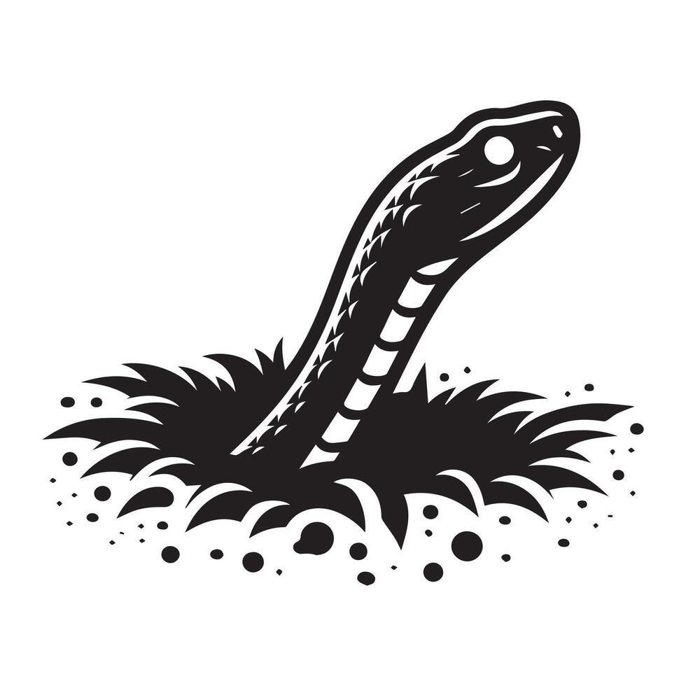 Peeking snake illustration in black and white vector