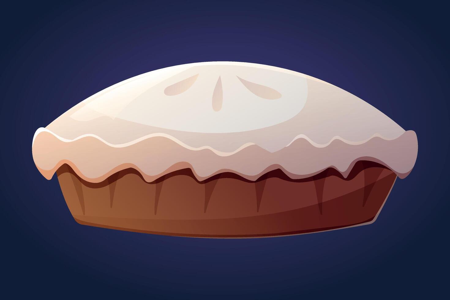 Sweet baked sponge cake or pie with white icing. isolated cartoon illustration of baking. vector